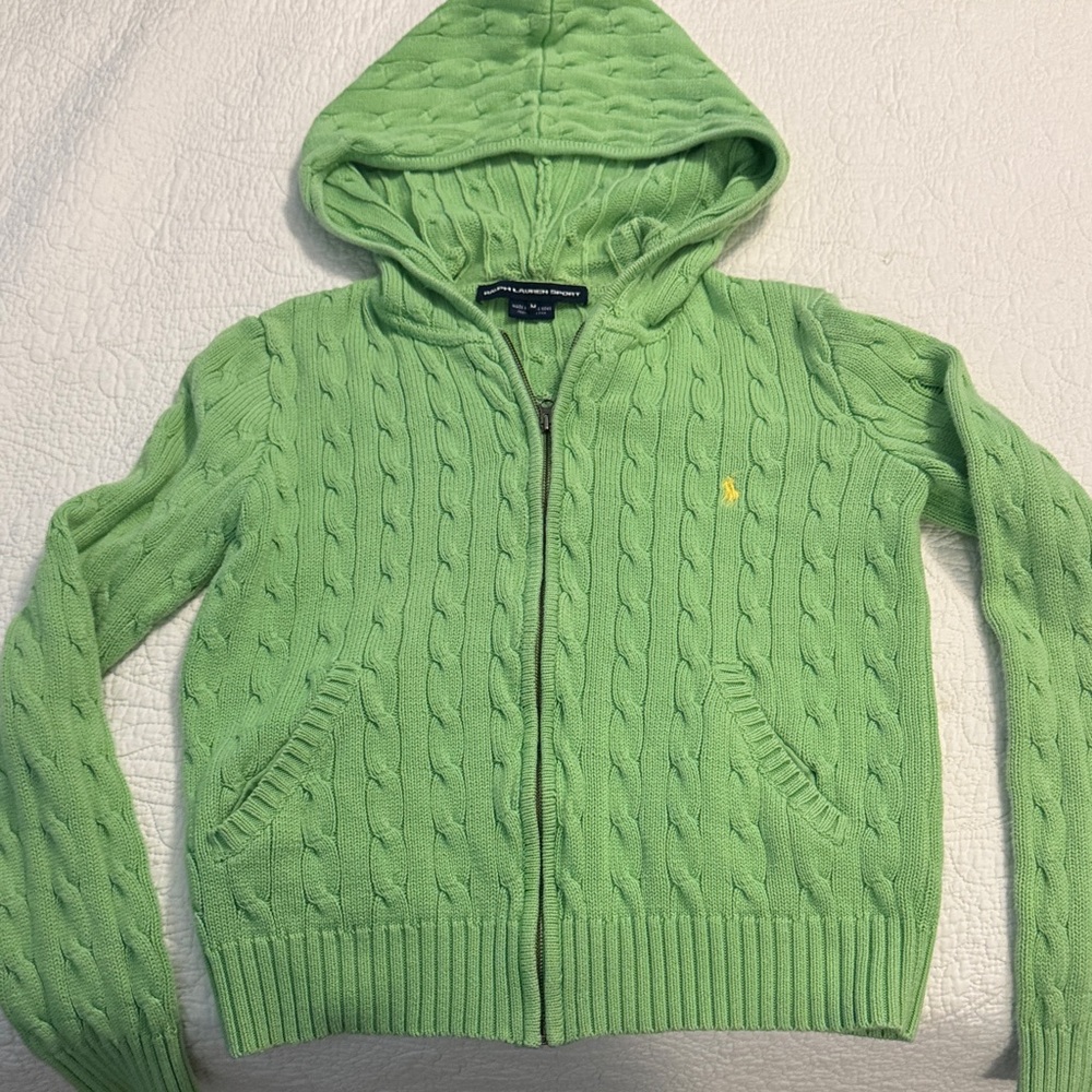 Ralph Lauren Green Cable-Knit Zip Hoodie